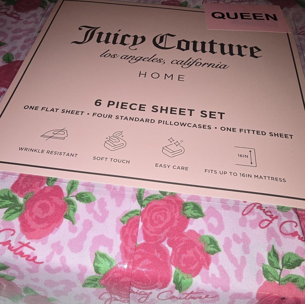 Juicy Couture Pink Floral Queen Sheet Set - Picture 3 of 3